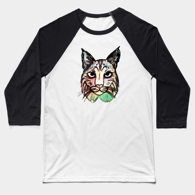 Watercolor Bobcat Baseball T-Shirt by Aeriskate